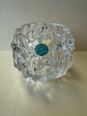Vintage Tiffany & Co Crystal Rock Cut Votive Tealight Candle Holder.